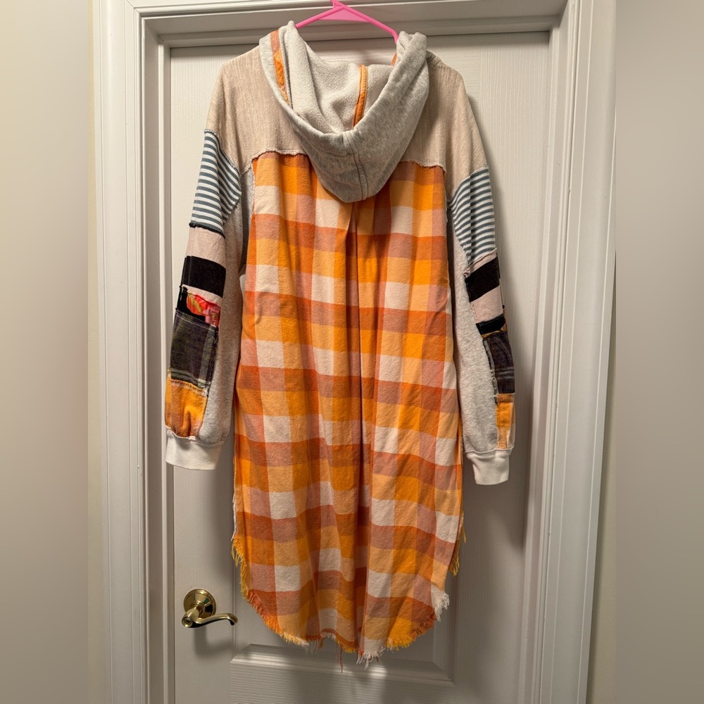 We The Free Cream Hoodie Dress with Multicolor Patchwork Sleeves - Picture 2 of 5